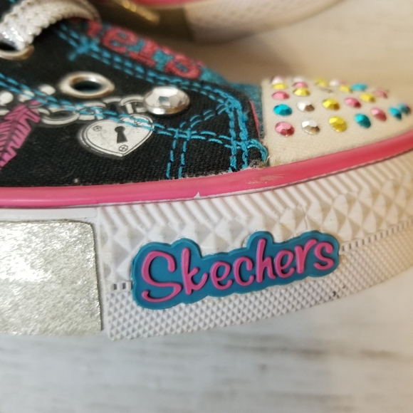 Skechers Twinkle Toes Light Up Heart Jeweled Canvas Sneakers - Picture 8 of 13